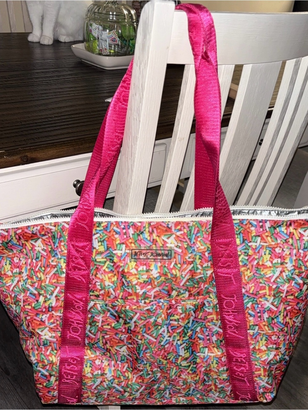 Betsey Johnson Fuchsia Strap Multicolor Sprinkle Tote